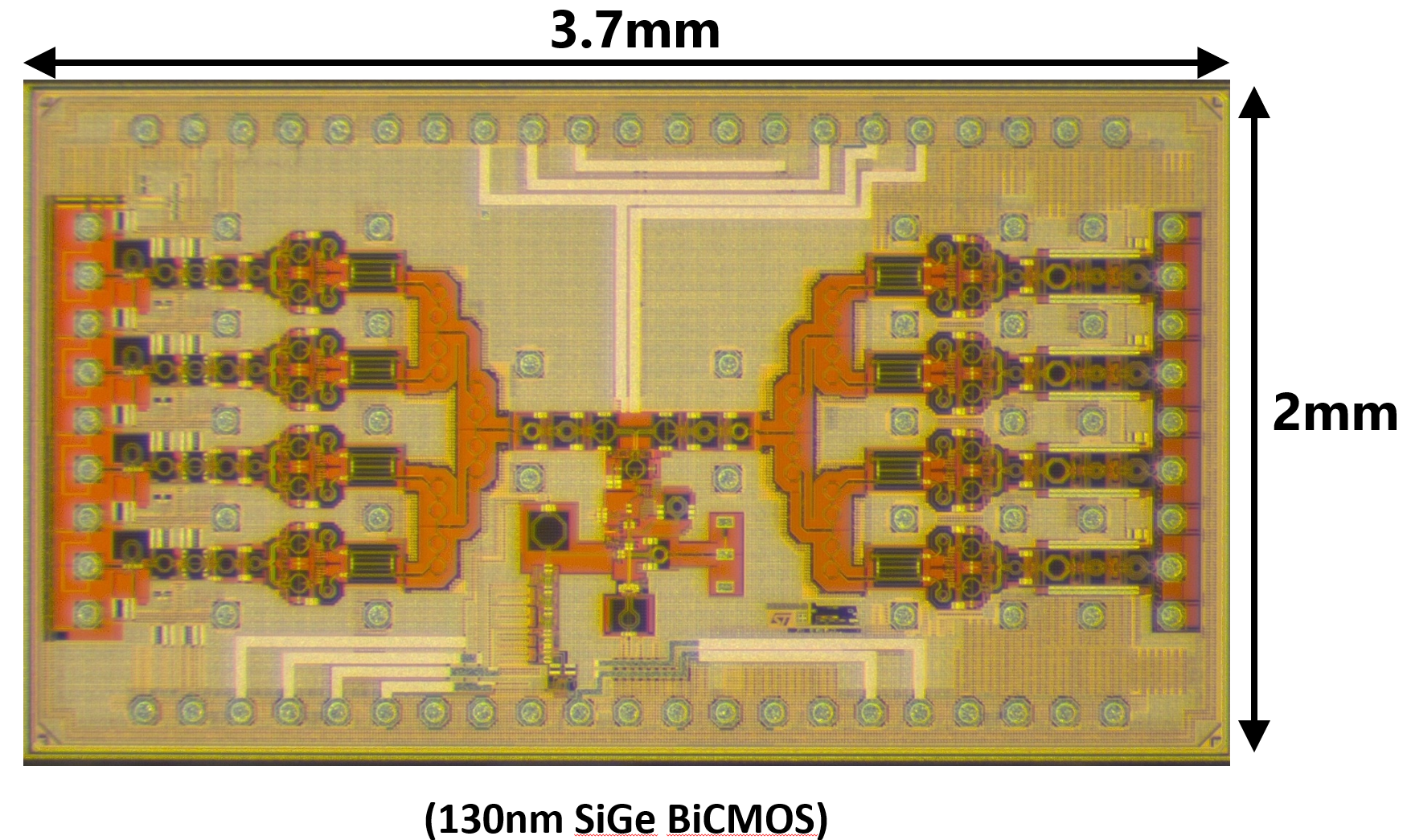 Die photo of a 94 GHz phased-array in SiGe.