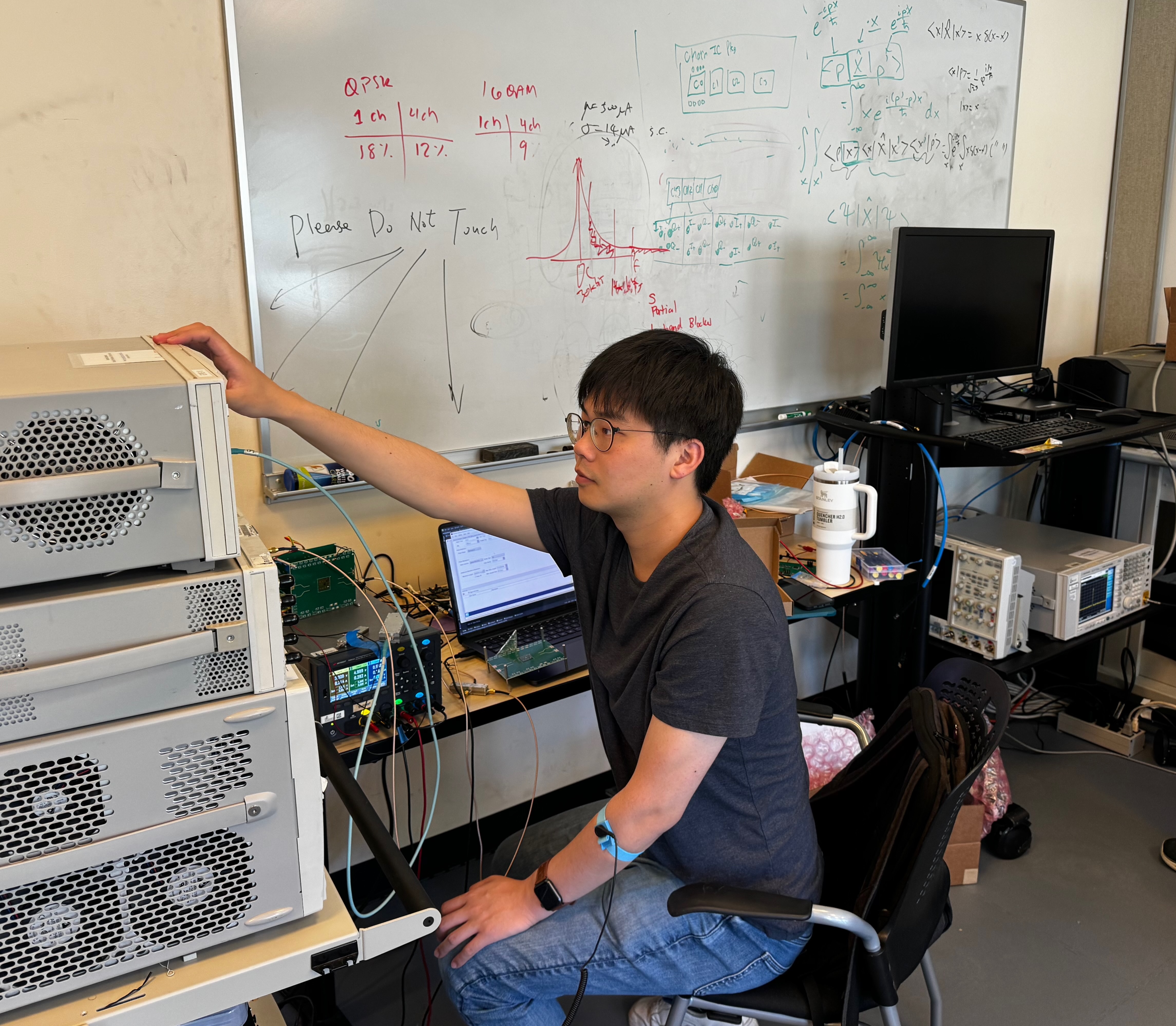 Yuikuan in the lab testing his radar cancelation chip